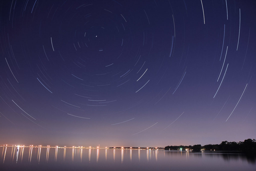 star trails at 60 minutes with light pollution