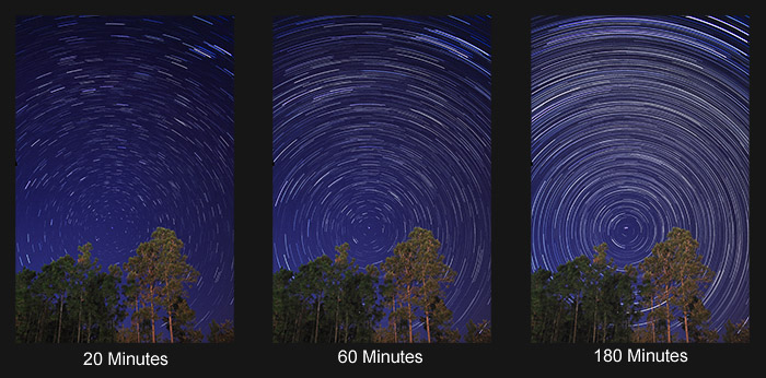 star trails exposure time examples