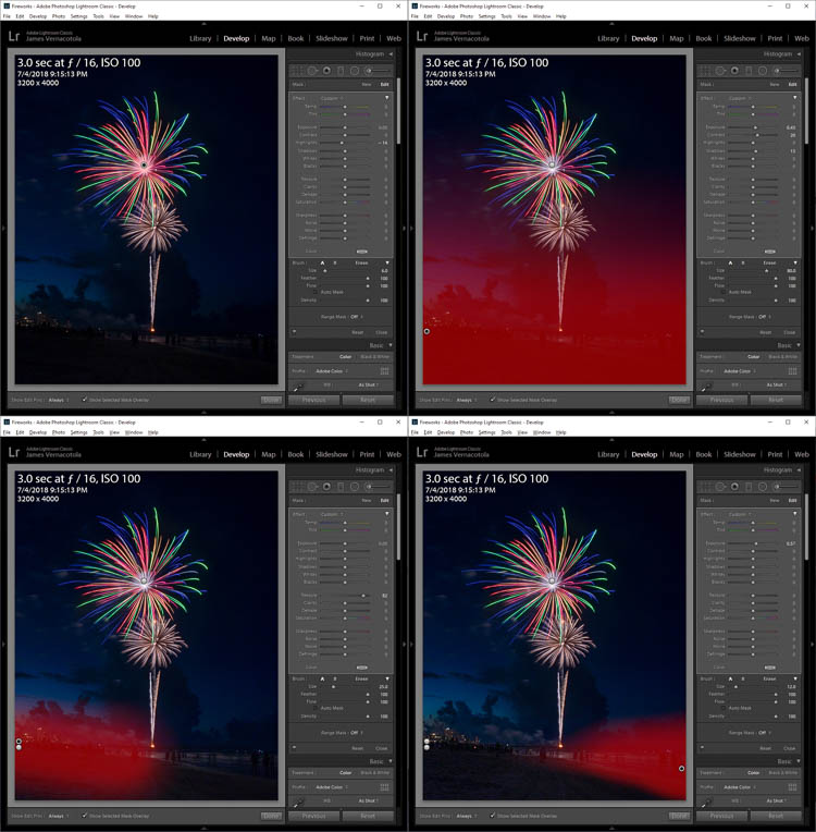 editing a fireworks photo in lightroom